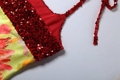 Women Floral Print Dress | Backless | Halter Neck | Sequin Bodycon Dress