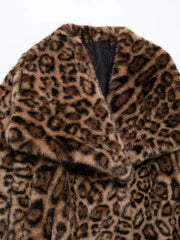 Women Winter Animal Print | Warm Fur Coat | Long Sleeve Lapel Coat | Leopard Print Coat