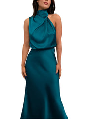 Women Satin Long Dress | Silk Sleeveless Evening Dress | Party Dress