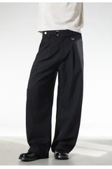 Men Loose Fit Dress Pants | Adjustable Buckle | Pleated | Casual Trousers | Wide Leg
