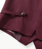 Women Burgundy Button Fitted Waistcoat and Wide Leg Pants | 2 Piece Set | High Waist Pleated Pants