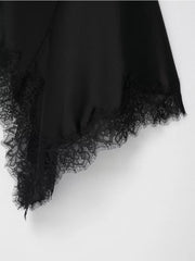 Women Lace Spliced Sling Dress | Sleeveless | Backless | Asymmetrical | Holiday | Party Wear