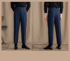 Men High-Waisted Woolen Pants | Herringbone | Italian Vintage Pants | Suit Pants |  Warm | Straight Fit