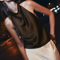 Women Satin High Neck Tank Top | Silk Halter Neck Top | Camisole | Y2K | Summer