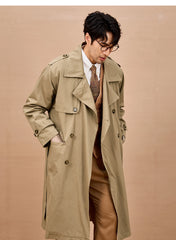 Men Long Trench Coat | Double Breasted | British Style | Spring | Autumn
