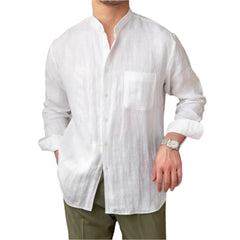 Men Breathable Pure Linen Long Sleeve Business Shirt | Vacation Shirt | Summer Lightweight Shirt