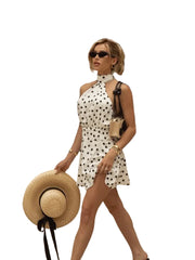 Women Summer White Polka Dot Mini Dress | Backless | Sleeveless