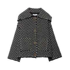 Women Oversized Knitted Jacket | Large Collar | Street Style | Geometric Pattern