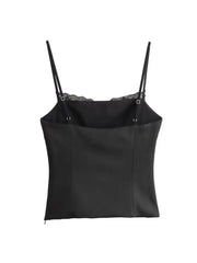 Women Lace Satin Camisole | Sleeveless Backless Silk Top | Silk Cheetah Print Crop Top