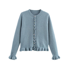 Women Knit Cardigan | Petal Sleeve Sweater | Autumn | Button Down Sweater