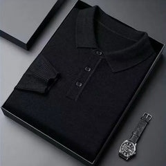 Men Pure Wool Sweater | Polo Knitted Pullover | Warm