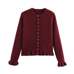 Women Knit Cardigan | Petal Sleeve Sweater | Autumn | Button Down Sweater