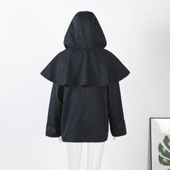 Women Removable Hooded Coat | Loose | Long Jacket | Casual Waterproof Trench Coat | Cape Jacket