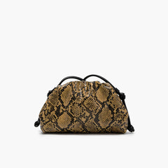 Women Leather Ruched Serpentine Dumpling Bag | Pouch Handbag | Cloud Clutch | Snake Pattern Shoulder Bag | Crossbody Bag