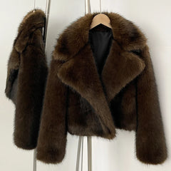 Women Short Fur Jacket | Vintage | Turn-Down Collar Coat | Long Sleeve Fur Coat | Winter | Streetwear
