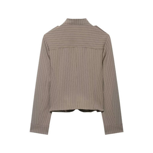 Women Short Coat | Spring | Striped Short Blazer | Long Sleeves | Napoleon Jacket
