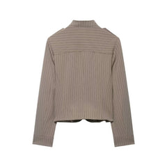 Women Short Coat | Spring | Striped Short Blazer | Long Sleeves | Napoleon Jacket