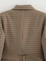 Women Houndstooth Blazer | Vintage Brown Plaid Blazer | Office