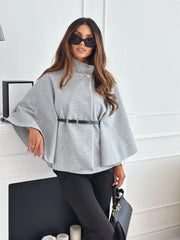 Women Batwing Sleeve Coat | Waist Cinching Poncho | Thick | Warm | Single Buckle