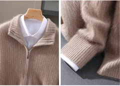 Men Mink Cashmere Zipper Cardigan | Knit Sweater | Loose