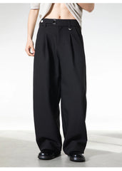Men Loose Fit Dress Pants | Adjustable Buckle | Pleated | Casual Trousers | Wide Leg
