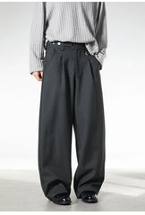 Men Loose Fit Dress Pants | Adjustable Buckle | Pleated | Casual Trousers | Wide Leg