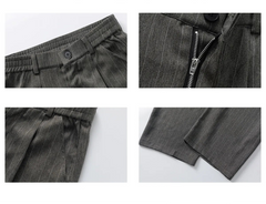 Men Classic Striped Pleated Wide Leg Trousers | Baggy | Straight | Dress Pants | Business