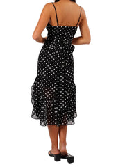 Women Summer Polka Dot Spaghetti Strap Dress | Dot Print | Party Dress with Scarf | Vacation | Beach