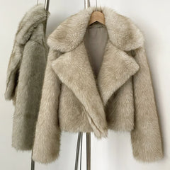 Women Short Fur Jacket | Vintage | Turn-Down Collar Coat | Long Sleeve Fur Coat | Winter | Streetwear
