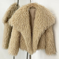 Short Mongolian Fur Coat | Women Luxury Cropped Fur Coat | Warm | Winter