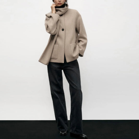 Women Winter Coat with Scarf | Long Sleeves | Round Neck