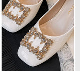 Women White Rhinestone Buckle Shoes | Classy | Women Slip On Pumps | Leather