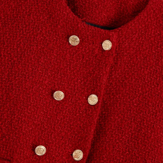 Women Vintage Cherry Red Tweed Blazer