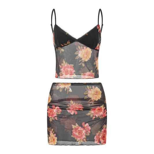 Women Floral Print V Neck Cami Top | Summer Set | Sleeveless | Mini Skirt | Two Piece