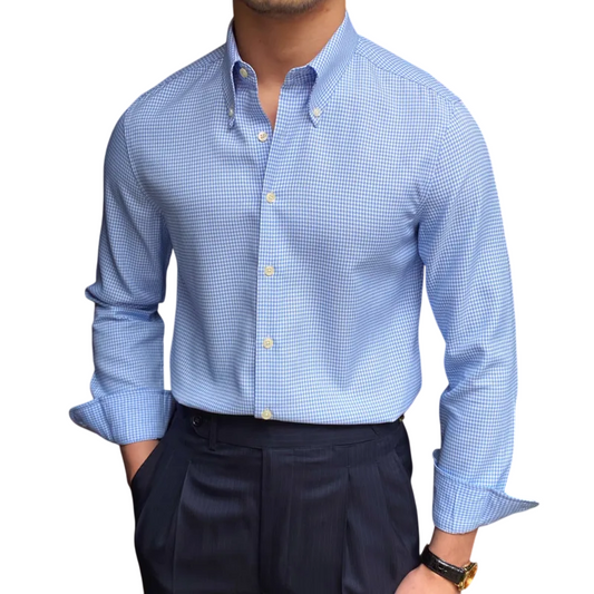 Men British Slim Shirt | Office Tuxedo Shirt | Business | Lattice Shirt | Cuban Collar | Long Sleeve Shirt
