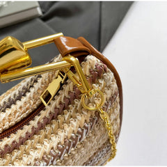 Women Woven Handbag | Rattan Half-Moon | Straw Shoulder Bag | Bucket Bag | Crossbody Bag