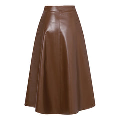 Women Brown Long Leather Skirt | High Waisted Office Midi Skirt | Party Skirt Bottom
