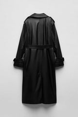Women Vintage Leather Long Coat | Double Breasted | Winter Long Coat