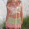 Women Knitted Butterfly Crop Top | Off Shoulder | Sequin Tie-Up Top | Backless