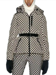 Women Winter Windproof Skiing Jacket | Padded Sport Parkas Jacket | Belt | Hooded | Thick | Warm | Pockets