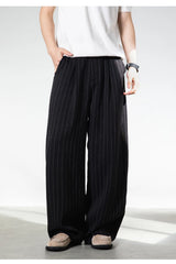 Men Classic Striped Pleated Wide Leg Trousers | Baggy | Straight | Dress Pants | Business