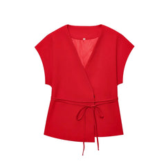 Women Sleeveless V-Neck Top With Belt Straight Pants Set | Top Trouser Suit | 2 Piece Set