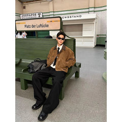 Men Suede Jacket | Loose Collar | Airplane Buckle