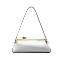 Women Leather Kiss Lock Bag | Long Clutch Bag | Luxury Shoulder Bag | Elegant Party Purse | Underarm Bag