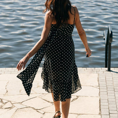 Women Summer Polka Dot Spaghetti Strap Dress | Dot Print | Party Dress with Scarf | Vacation | Beach