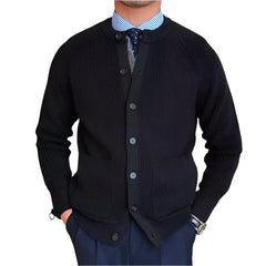 Men Wool Buttoned Crew Neck Sweater | Long Sleeve Casual Knitted Cardigan