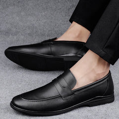 Men Plain Round Toe Leather Loafers | Leather Shoes