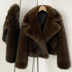Women Short Fur Jacket | Vintage | Turn-Down Collar Coat | Long Sleeve Fur Coat | Winter | Streetwear