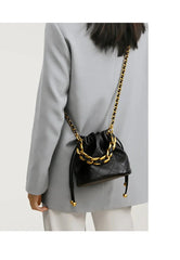 Women Leather Drawstring Bucket Bag | Quilted Crossbody Bag