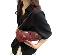 Women Vintage Double Pockets Shoulder Bag | Leather Bag